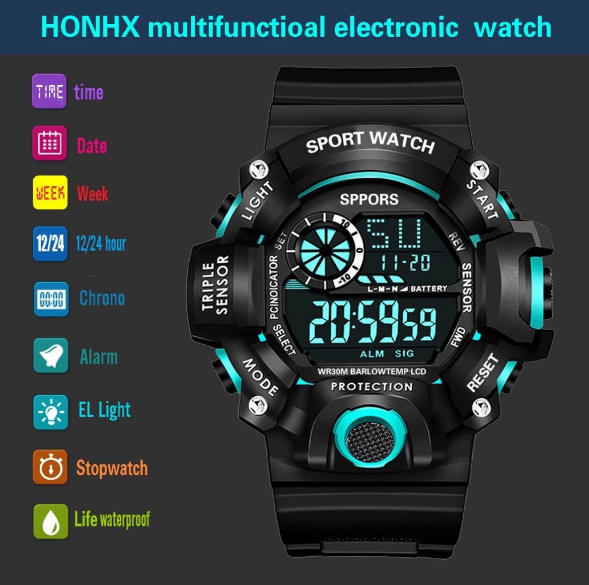 Reloj Deportivo Militar Multifuncional para Hombre